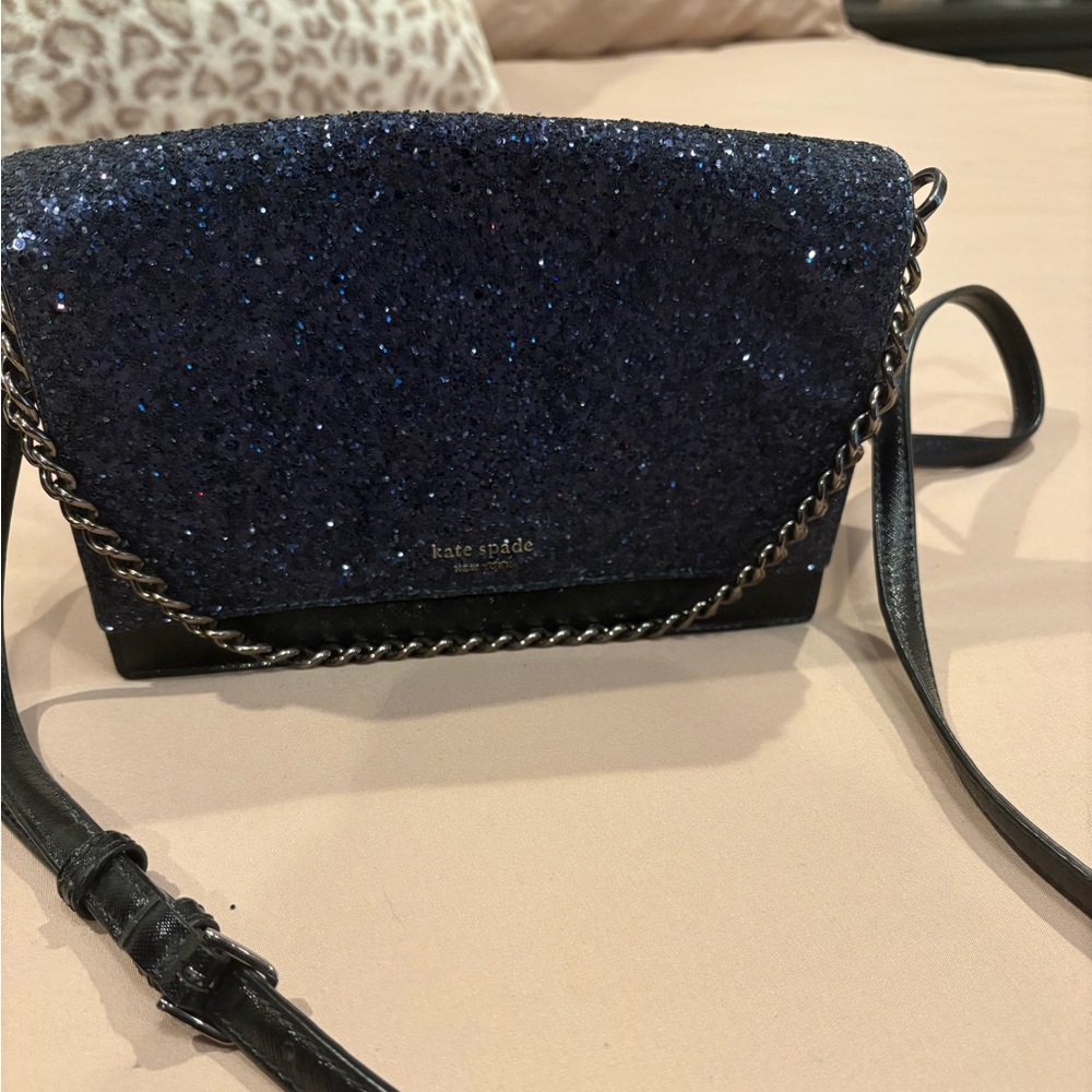 Kate Spade Black and Blue Glitter Crossbody Bag